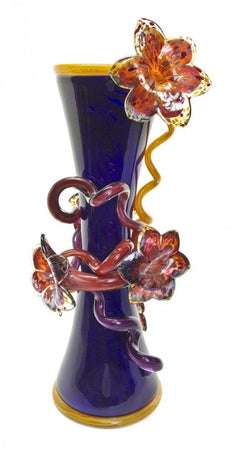 Dale Chihuly Indigo Venetian Vase with Golden Yellow Lip Wrap Contemporary Glass Art