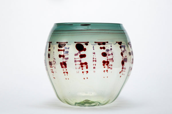 Dale Chihuly Seafoam Green & Oxblood Basket, Handblown Glass Contemporary Art