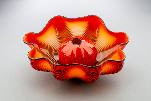 Dale Chihuly Chinese Red Seaform Pair Handblown Glass Signed Contemporary Art