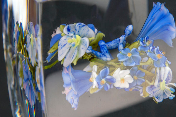 Blue Flower Paperweight Botanical - Contemporary Floral Glass Art