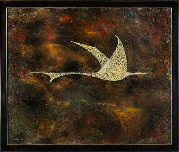 1959 Massive Rare Original Oil Painting on Masonite board - "Bird in Flight"