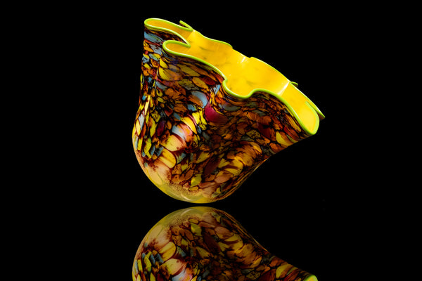Dale Chihuly Large Signed Carnival Macchia with Red Lip, Signed Hand Blown Glass Contemporary Art