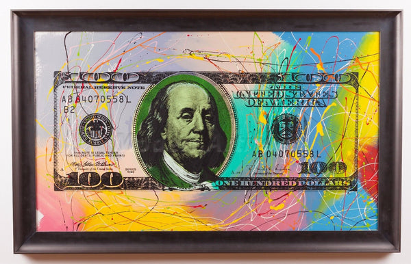 Steve Kaufman $100 Bill Original Oil Painting Pop Street Art Large Rare Benjamin