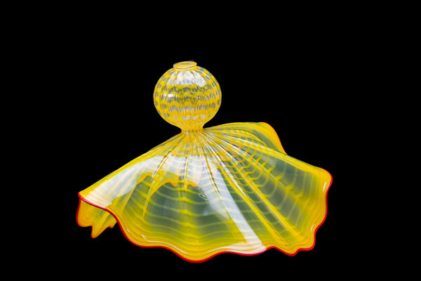 Dale Chihuly Original Buttercup Yellow Persian with Blood Red Lip Wrap Handblown Glass Art