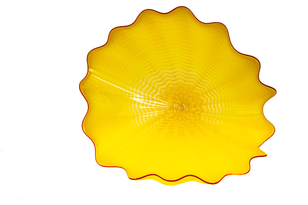 Dale Chihuly Original Buttercup Yellow Persian with Blood Red Lip Wrap Hand Blown Glass Art