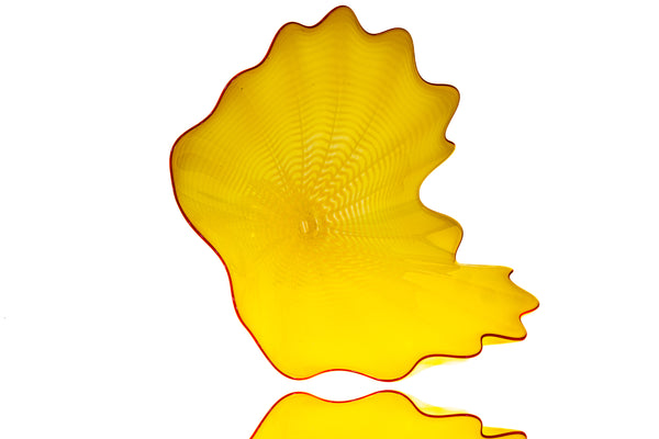 Dale Chihuly Original Buttercup Yellow Persian with Blood Red Lip Wrap Hand Blown Glass Art
