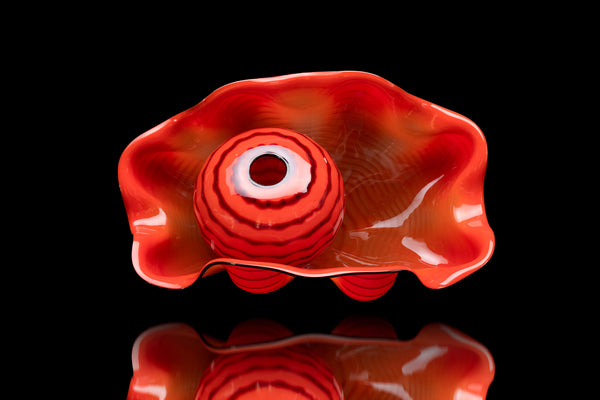Dale Chihuly Chinese Red Seaform Pair Hand Blown Glass Signed Contemporary Art