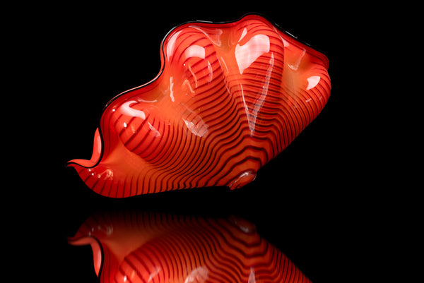 Dale Chihuly Chinese Red Seaform Pair Hand Blown Glass Signed Contemporary Art