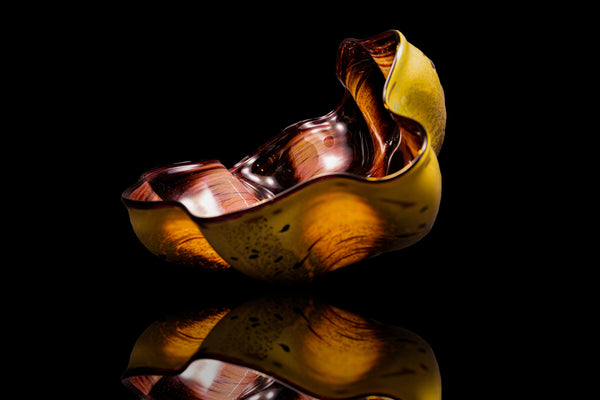 Dale Chihuly Signed Eggplant Seaform with Black Lip Wrap Handblown Glass Contemporary Art Sculpture