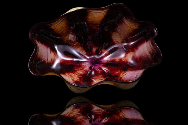 Dale Chihuly Signed Eggplant Seaform with Black Lip Wrap Handblown Glass Contemporary Art Sculpture