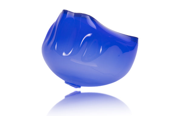 Dale Chihuly Cobalt Blue Basket with Black Threads Signed Handblown Glass