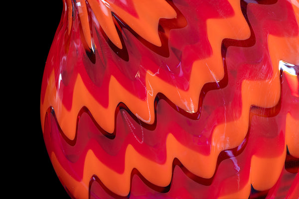 Dale Chihuly Original Hand Signed Vermillion Persian with Lapis Blue Lip Wrap Handblown Contemporary Glass Art