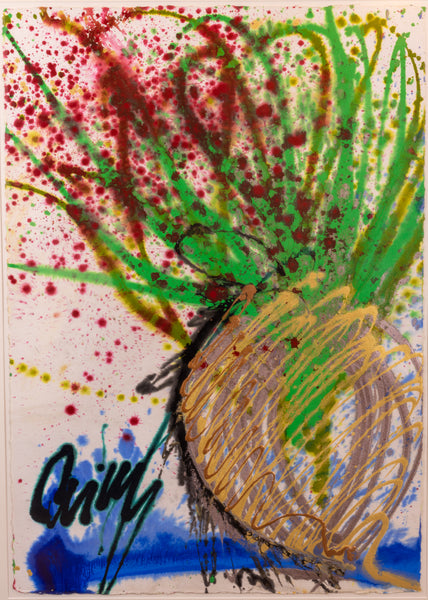 Dale Chihuly Signed Original Untitled Red, Green, Blue Ikebana Watercolor and Acrylic Painting