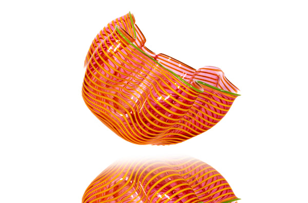 Dale Chihuhly Orange and Pink Seaform with Fern Green Lip Wrap Handblown Contemporary Glass Sculpture