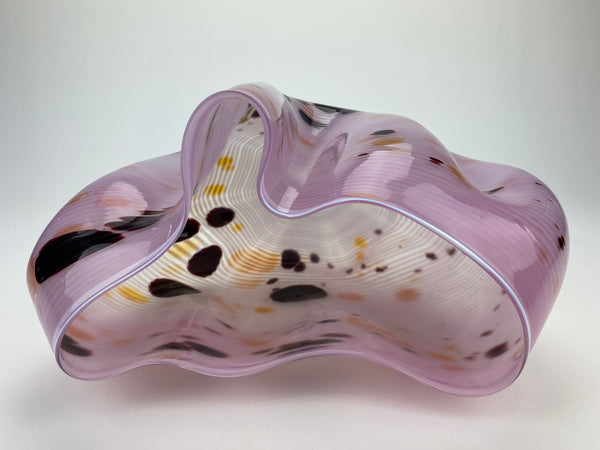 Dale Chihuly 1982 Signed Pink Seaform Basket with Burgundy and Peach Accents Handblown Glass Sculpture