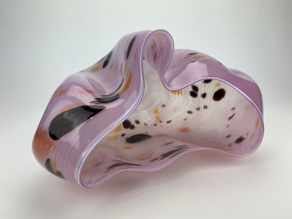 Dale Chihuly 1982 Signed Pink Seaform Basket with Burgundy and Peach Accents Handblown Glass Sculpture
