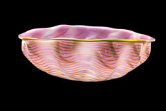 Dale Chihuly Large Signed Pink Seaform with Olive Green Lip Wrap Hand Blown Glass Sculpture