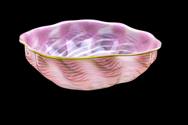 Dale Chihuly Large Signed Pink Seaform with Olive Green Lip Wrap Hand Blown Glass Sculpture
