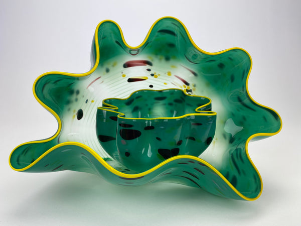 Dale Chihuly Signed Seagreen Macchia Pair Contemporary Hand Blown Glass Sculpture