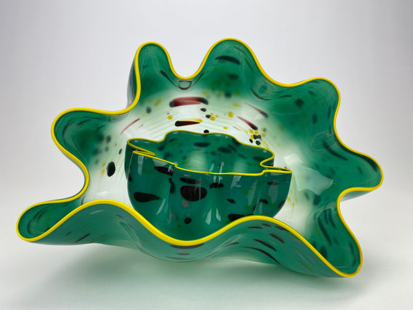 Dale Chihuly Signed Seagreen Macchia Pair Contemporary Hand Blown Glass Sculpture