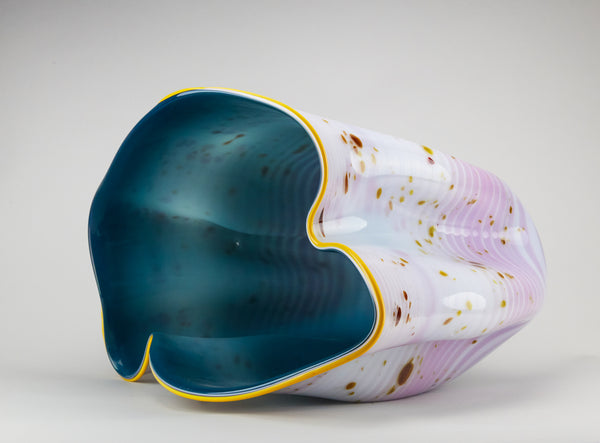 Dale Chihuly Deep Teal and Lavender Macchia with Yellow Lip Wrap Original Hand Blown Glass Art