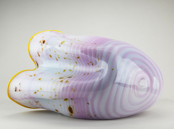 Dale Chihuly Deep Teal and Lavender Macchia with Yellow Lip Wrap Original Hand Blown Glass Art