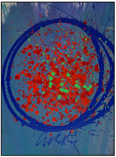 Blue Circle Drawing Original Acrylic Painting Signed Contemporary Art