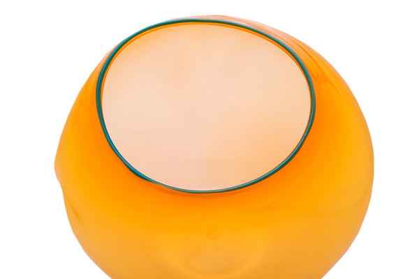 Dale Chihuly Mango Basket w/Teal Lip, Original Handblown Glass Contemporary Art