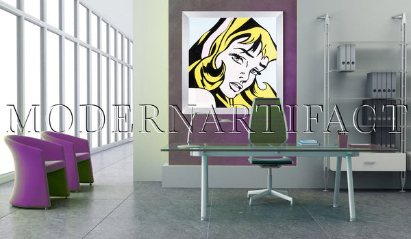 Crying Girl Large Original Oil Painting Hommage to Lichtenstein