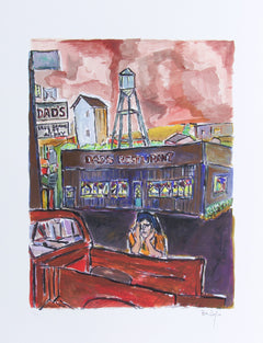 Bob Dylan Dads Restaurant Signed Giclee Etching - Contemporary Art