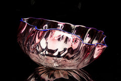 1985 Large Pink Seaform with Cobalt Blue Lip Wrap Original Signed Contemporary Handblown Glass Art