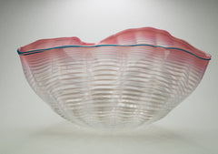 Original Large Soft Pink and and White Seaform with Plumbago Blue Lip Wrap Contemporary Glass Art
