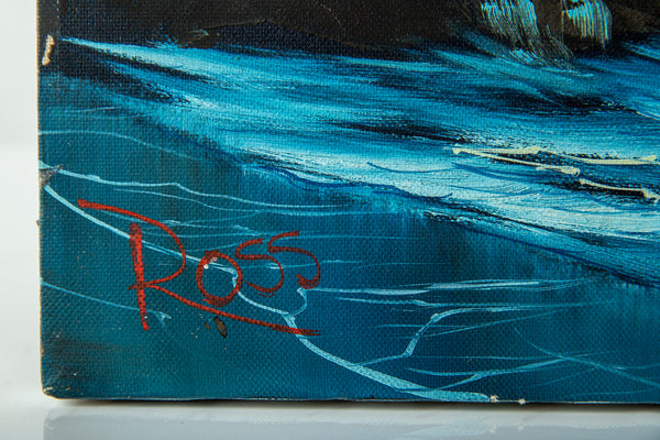 Signed Original Blue Ocean with Mountain Background Contemporary Art Painting