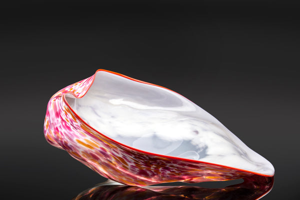 Dale Chihuly Original 1986 Large Cerise Pink and Orange Macchia with Indian Red Lip Wrap Handblown Glass