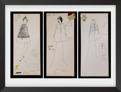 Karl Lagerfeld Set of 3 Original Fashion Sketches Pencil Drawing with Fabric Swatch 816, 772 & Untitled