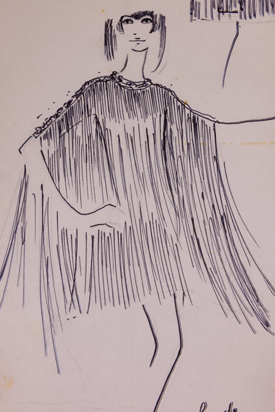 Karl Lagerfeld Set of 2 Original Fashion Sketches Pencil Drawing  T-61 & X67