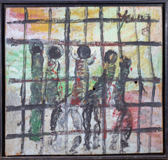 Purvis Young Untitled Prison Scene Original Signed Contemporary Painting with Foundation COA