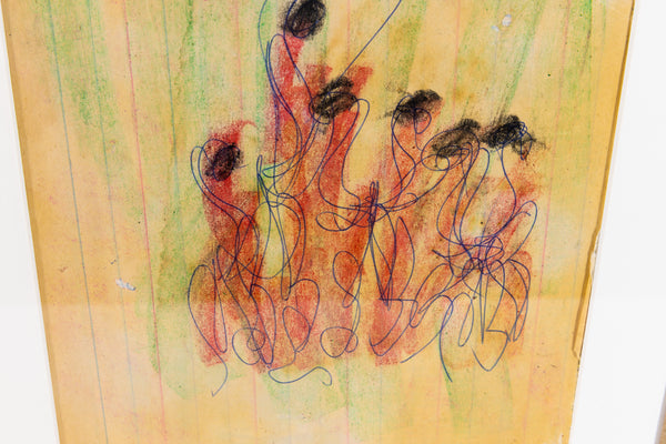 Purvis Young Dual-Sided Signed Original Figurative Crayon and Ink Drawing