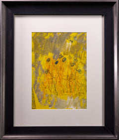 Purvis Young Signed Original Crayon and Ink Dual Sided Yellow Figurative Drawing Contemporary Art