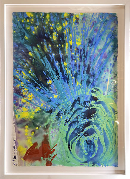 Dale Chihuly Original Large 60" x 40" Teal and Cerulean Blue Drawing Contemporary Acrylic Painting