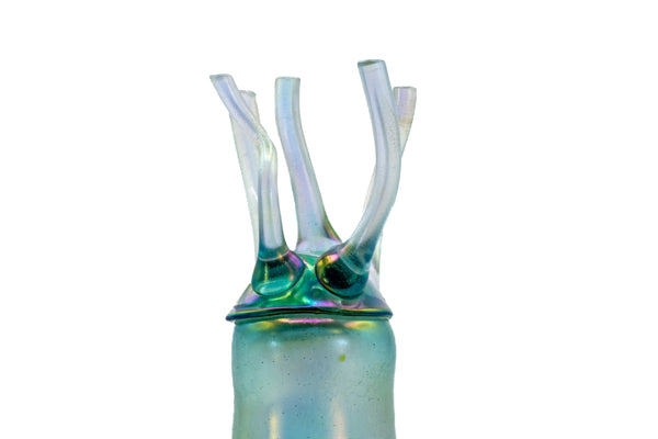 Mary Ann Toots Zynsky 1970s Hand Blown Glass Leg Goblet, Green $7500 Appraisal
