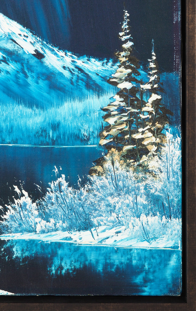 Bob Ross | Bob Ross Signed Original Blue Alaskan Mountain Scene with Cabin  and Northern Lights Contemporary Art (1981) | Artsy